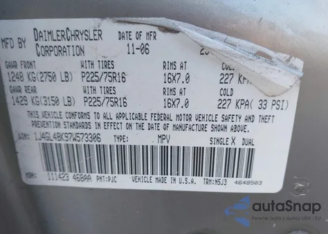 2007 Jeep Liberty Sport из США, поврежденный, VIN 1J4GL48K97W573306